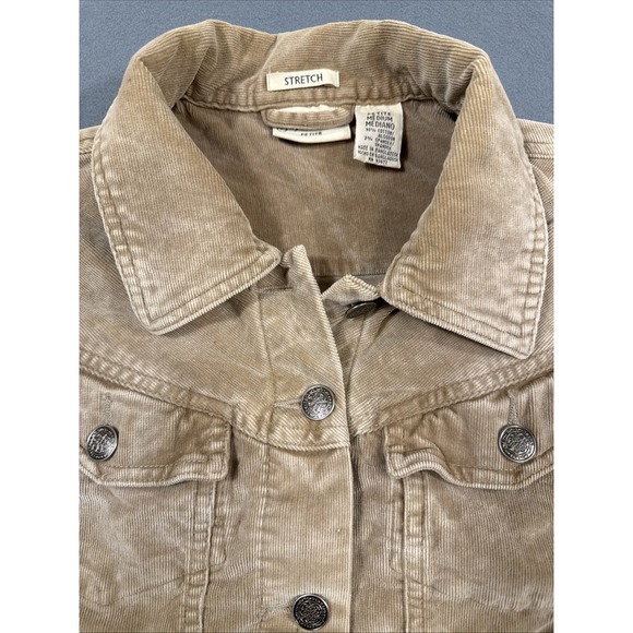 JACKET Women MEDIUM Tan Corduroy L/S METAL Button Up Trucker TAILORED WAIST - Picture 3 of 9